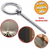 Halkalı Metal Paslanmaz M6 Vidalı Sabitleme Gerdirme Çekme Kaldırma Tavan Kancası Asma Kit Kiti - 1