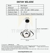 TT Aydınlatma TT306-TPL-SY  Kavis Modeli Mat Siyah Tek Toplu 3 Renk Modüllü Ledli Avize - 4