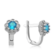 Gümüş Turkuaz Çiçek Desenli Yuvarlak J Kadın Küpe SL5747 thumbnail 2