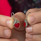 Gümüş Kırmızı Kalp Sallantılı Çocuk Küpe SL5763 thumbnail 2