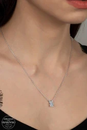 Union Swarovski Zirconia Kadın Pırlanta Montür Gümüş Kolye - 1