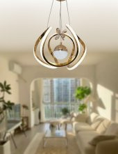 TT Aydınlatma TT306-TPL-SR  Kavis Modeli Sarı Kaplama Tek Toplu 3 Renk Modüllü Ledli Avize - 2