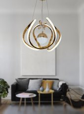 TT Aydınlatma TT306-TPL-SR  Kavis Modeli Sarı Kaplama Tek Toplu 3 Renk Modüllü Ledli Avize - 4