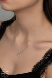 Union Swarovski Zirconia Kadın Pırlanta Montür Gümüş Kolye - 1