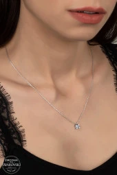 Swarovski Zirconia Kadın Pırlanta Montür Gümüş Kolye - 1