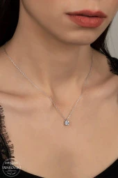 Union Swarovski Zirconia Kadın Pırlanta Montür Gümüş Kolye - 1