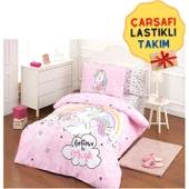 Özdilek Pembe Unicorn Lastikli Çarşaf Tek Kişilik Nevresim Takımı 5253 - 1
