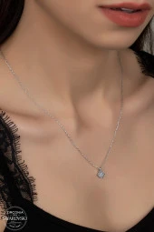 Union Swarovski Zirconia Kadın Pırlanta Montür Tektaş Gümüş Kolye - 1