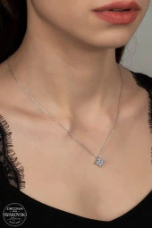 Union Swarovski Zirconia Kadın Şans Dört Yaprak Gümüş Kolye - 1