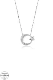 Swarovski Zirconia Kadın Türk Bayrağı Ay Yıldız Gümüş Kolye - 2