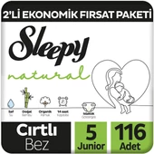 Sleepy Natural 2'li Ekonomik Fırsat Paketi Bebek Bezi 5 Numara Junior 116 Adet - 1