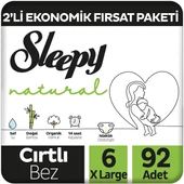 Sleepy Natural 2'li Ekonomik Fırsat Paketi Bebek Bezi 6 Numara Xlarge 92 Adet - 1