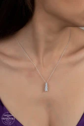 Union Swarovski Zirconia Kadın Üçtaş Tria Gümüş Kolye - 1