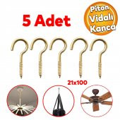 Metal Piton Vidalı Gerdirme 21x100 Çekme Kaldırma Tavan Açık Ağız Kancalı Avize Asma Kiti 5 Adet - 1