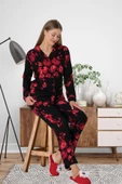 Mecit 5922 Bayan Çiçek Desenli Boydan Düğmeli Pijama Takımı - 1