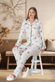 Mecit 5252 Bayan Ekru Boydan Düğmeli Pijama Takımı - 1