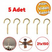 Metal Piton Vidalı Gerdirme 21x150 Çekme Kaldırma Tavan Açık Ağız Kancalı Avize Asma Kiti 5 Adet - 1