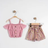Kız Çocuk Askılı Şortlu Pamuklu Yazlık Takım  TF7322 thumbnail 1