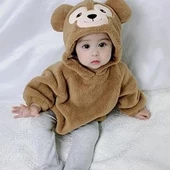 Kız Ve Erkek Çocuk İçin Kapüşonlu Bebek Peluş Çıtçıtlı Body MNK0410 thumbnail 1