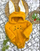 Kız Ve Erkek Çocuk İçin Kapüşonlu Bebek Peluş Çıtçıtlı Body MNK0410 thumbnail 4