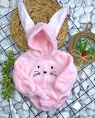 Kız Ve Erkek Çocuk İçin Kapüşonlu Bebek Peluş Çıtçıtlı Body MNK0410 thumbnail 6