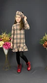 Kız Çocuk Şapkalı Kışlık Uzun Kol Elbise MNK0412 thumbnail 6
