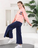 Çiçekli İspanyol Paça Garson Boy Salaş Model Kız Eşofman Takım MNK0394 thumbnail 4