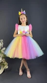 Rengarenk Etekli Kız Çocuk Parti Elbisesi thumbnail 8