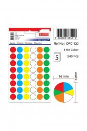 Tanex Ofc-130 Renkli Yuvarlak Ofis Etiketi 16 Mm 5 Syf-240Adt - 1