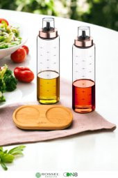 Rossel Premium Bambu Standlı Damlatmaz Borosilikat 2li Cam Yağlık 500ml Bakır - 3