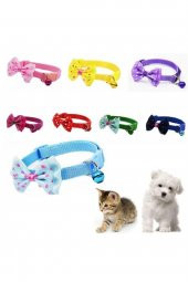Neon Kumaş Papyonlu Zilli Kedi Köpek Tasması - 1