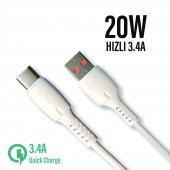 Hızlı Type C Şarj Kablosu 20W Hızlı 3.4A 1 Metre - 1