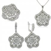 Gümüş Zirkon Taşlı Çiçek Bayan Set SL2303 - 1