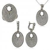 Gümüş Beyaz Taşlı Oval Bayan Set SL2295 - 1