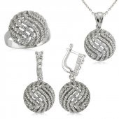 Gümüş Yuvarlak Zirkon Taşlı Bayan Set SL2294 - 1