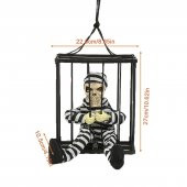 Hareketli Sesli Sensörlü Mahkum Görünümlü Kuru Kafa İskelet Dekorasyon 22x27 cm - 5