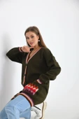 Kadın Baklava Desen Hırka Haki 21-6299 - 4