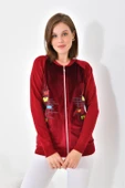 FTZ Women Kadın Kadife Detaylı Fermuarlı Hırka  Bordo 20485 - 2