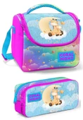 Coral High Kız Üç Bölmeli Okul Sırt Çantası Beslenme Çantası ve Kalemlik Seti Mavi Pembe Zürafa thumbnail 4