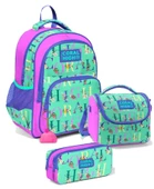 Coral High Üç Gözlü İlkokul Sırt Çantası Seti Açık Yeşil Pembe Yazılı Kız Çocuk thumbnail 1