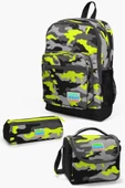 Coral High Kids Siyah Gri Kamuflaj Desenli 3'lü Okul Çanta Seti thumbnail 1