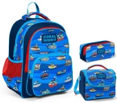 Coral High Lacivert Mavi Gemiler Erkek Çocuk Üçlü İlkokul Okul Çanta Seti thumbnail 1