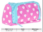 Kaukko Plump İki Bölmeli Turkuaz Pembe Kalp Desenli Kız Çocuk Kalem Çantası/Kalemlik - K2435 thumbnail 3