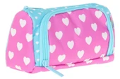 Kaukko Plump İki Bölmeli Turkuaz Pembe Kalp Desenli Kız Çocuk Kalem Çantası/Kalemlik - K2435 thumbnail 1