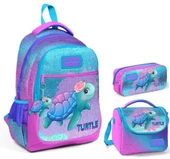 Coral High Kız Çocuk Pembe Mavi Kaplumbağa Üçlü İlkokul Okul Çanta Seti thumbnail 1