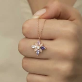 Gümüş Rose Mix Taşlı Umut Çiçeği Kolye SL4315 thumbnail 6