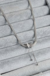 316L Çelik Gümüş Renk İtalyan Zincir Model Simli Kelebek Figür Kadın Kolye thumbnail 1