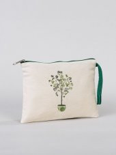 Gedene Zeytin Ağacı Desenli Gabardin Kumaş Clutch Çanta - GDN20234006 - 2