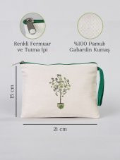 Gedene Zeytin Ağacı Desenli Gabardin Kumaş Clutch Çanta - GDN20234006 - 3