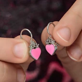 Gümüş Pembe Kalp Sallantılı Çocuk Küpe SL5764 thumbnail 3